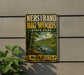 A vintage-style metal sign fornersand big woods state park in Minnesota, featuring a scenic landscape with a river and forest.