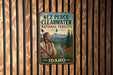 A vintage metal sign for Nez Perce-Clearwater National Forests in Idaho, featuring an illustration of a Native American man in traditional clothing standing in a forest setting.