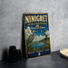 A vintage-style metal sign for the National Wildlife Refuge in Rhode Island, featuring an illustration of a bird and a scenic landscape.