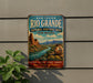 A vintage-style sign for the Northern Rio Grande National Heritage Area in New Mexico, featuring a scenic landscape with a river, mountains, and a pottery piece.