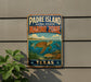 A vintage metal sign for Padre Island National Seashore's Marine Zone, featuring a turtle, fish, and coral in a colorful illustration.