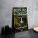 A vintage-style sign for Palouse Falls State Park in Washington, featuring a scenic image of the waterfall and surrounding landscape.