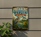 A vintage metal sign with a bird illustration and text, mounted on a wall next to a plant.