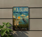 A vintage-style metal sign for Pea Island National Wildlife Refuge in North Carolina, featuring a lighthouse and a bird in the foreground.