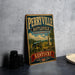 A vintage-style metal sign for Perryville Battlefield, Kentucky, featuring a cannon and a landscape scene.
