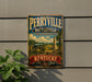 A vintage-style metal sign for Perryville Battlefield, Kentucky, featuring a cannon and a landscape scene.