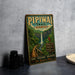 A vintage-style metal sign for the Pipiwai Trail in Hawaii, featuring a waterfall and lush tropical scenery.