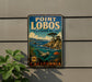 A vintage metal sign for Point Lobos State Marine Reserve, featuring a scenic illustration of the bay and mountains.