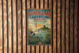 A vintage-style metal sign for Poyang Lake, a famous landmark in China, featuring a serene landscape with birds and a pagoda in the background.