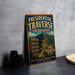 a vintage-style sign for the Presidential Traverse in New Hampshire, with a mountain landscape and directional signs.