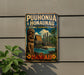 A vintage-style metal sign for Puhonua O Honaunau National Historical Park, featuring a tiki statue and a tropical landscape.