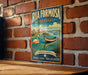 A vintage metal sign for Ria Formosa, Portugal, featuring a scenic image of a boat on a river with a flamingo in the foreground.