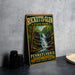A vintage-style metal sign for Rickett's Glen State Park in Pennsylvania, featuring a waterfall and forest scenery.