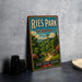 A vintage-style metal sign for Ries Park, Germany, featuring a scenic landscape with a bridge and trees.
