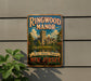 A vintage-style metal sign for Ringwood Manor, featuring a castle and trees, is displayed on a wall.