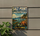 A vintage-style metal sign for the Salt Point State Marine Conservation Area in California, featuring a scenic coastal landscape with a starfish and other marine life.