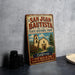 A vintage-style metal sign for San Juan Bautista State Historic Park, featuring an illustration of the historic Mission San Juan Bautista.