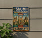 The image is a vintage-style sign for Shum, a world heritage site in Germany, featuring illustrations of various German churches and cathedrals.