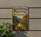 A vintage-style sign for Southern Canyons Pathways Park in Brazil, featuring a scenic illustration of a winding path through a mountainous landscape.