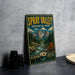 A vintage-style metal sign for Spray Valley Provincial Park in Alberta, Canada, featuring a scenic mountain landscape with a river and pine trees.