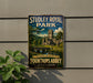 A vintage metal sign for Studley Royal Park, featuring an illustration of a castle and a bridge, with the text "Studley Royal Park" and "Including the ruins of Fountains Abbey United Kingdom".