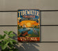 A vintage metal sign for Tidewater Virginia, featuring a scenic illustration of a harbor, a crane, and a sunset.