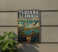 A vintage metal sign for the National Wildlife Refuge in California, featuring illustrations of various birds and marine life.