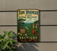 A vintage-style metal sign for Tom Dorman State Nature Preserve in Kentucky, featuring a scenic landscape with a red cardinal perched on a branch.