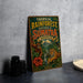 A vintage-style sign advertising the "Tropical Rainforest Heritage of Sumatra Indonesia" is displayed on a gray wall.