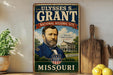 A vintage-style metal sign featuring a portrait of Ulysses S. Grant, the 18th President of the United States, along with the text "NATIONAL HISTORIC SITE" and "MISSOURI".