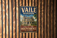 A vintage-style metal sign for Vaile mansion in Missouri, featuring an illustration of a grand mansion with a castle-like structure.