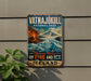 A vintage-style metal sign for Vatnajokull National Park, featuring a scenic image of a volcano and icy landscape.