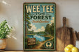 A vintage-style poster advertising WEE TEE STATE FOREST, South Carolina, featuring a scenic landscape with a lake and trees.