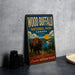 A vintage-style metal sign for Wood Buffalo National Park, Canada, featuring an illustration of a bison in a grassy landscape with mountains in the background.