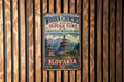 A vintage metal sign with text and an illustration of a church in the Carpathian Mountains, indicating the location of the wooden churches in the Slovakian part of the Carpathian Mountain area.