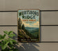 A vintage-style sign for Wurtsboro Ridge State Forest in New York, featuring a scenic mountain landscape with pine trees and a lake.