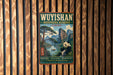 A vintage-style metal sign for the Wuyi Shan Biosphere Reserve in China, featuring a panda bear and a scenic landscape.