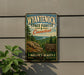 A vintage-style metal sign for Wyantenock State Forest in Connecticut, featuring a scenic image of the forest and mountains.
