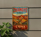 A vintage-style metal sign with the text "Zhangye Park" and "CHINA" is displayed on a wall, with a plant to the left.