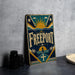A vintage-style sign with the word "Freeport" prominently displayed, featuring a sun and palm tree design.