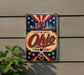 A vintage-style sign with the word "Ohio" prominently displayed, featuring a city skyline and stars in the background.