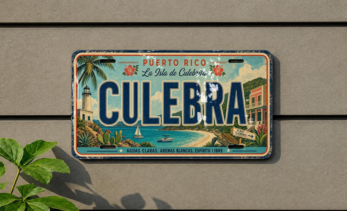 A vintage license plate from Puerto Rico with the word "Culebra" prominently displayed.