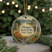 A round ornament with a scenic image of Allegheny State Park, New York, featuring a waterfall, trees, and a deer.