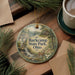 A round ornament with a scenic image of a forest and a deer, along with the text "Barkcamp State Park, Ohio".