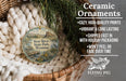 Ceramic ornaments, featuring a design of Bear River State Park, Wyoming, hanging from a wicker basket.