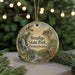 A round ornament with a scenic image of Bendigo State Park, Pennsylvania, featuring a waterfall, pine trees, and a house.