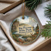 A decorative ornament with a scenic landscape of Big Pocono State Park, Pennsylvania, featuring a deer, pine trees, and a waterfall.