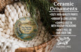 Ceramic ornaments, featuring a Texas state park scene, are displayed in a woven basket.