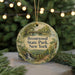 A round ornament with a scenic image of Brentwood State Park, New York, hanging from a string.