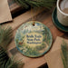 A round ornament with a scenic image of a forest and a deer, along with the text "Bridle Trails State Park, Washington".